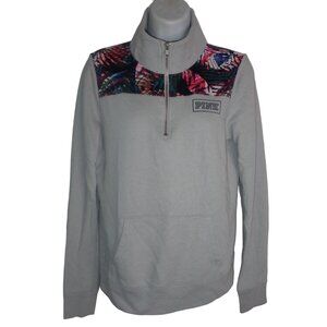 Victoria's‎ Secret PINK Women XS Half-Zip Pullover Sweatshirt Gray Tropical Yolk